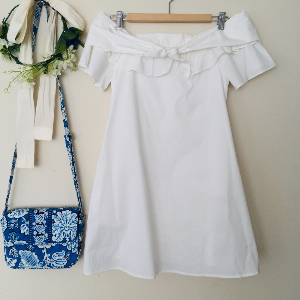 White Dress off shoulder, Size M
